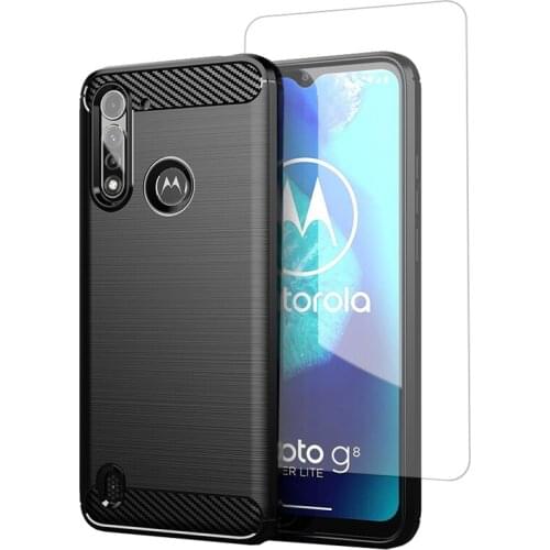 Full-Body Protective Phone Cover Shock-Absorption Flexible TPU Rubber Case with Screen Protector for Moto G8 Power Lite