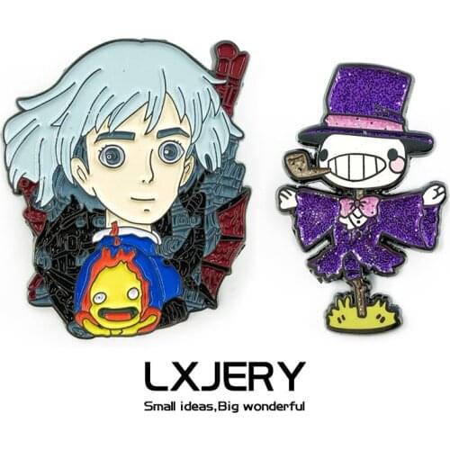 Anime Howls Moving Castle Howl Pin Hayao Miyazaki Backpack Sofie Brooch Calcifer Fire Badge Jewelry