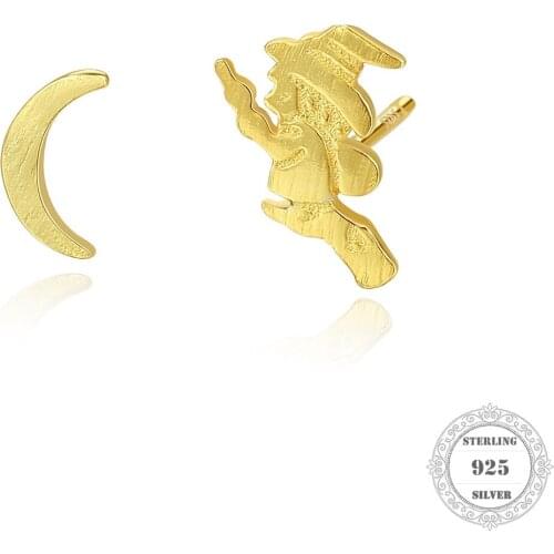 The moon and the little witch Stud Earrings ,Thomas Style Glam Fashion Good Jewerly For Women,Ts Gift In 925 Sterling Silver,Ear