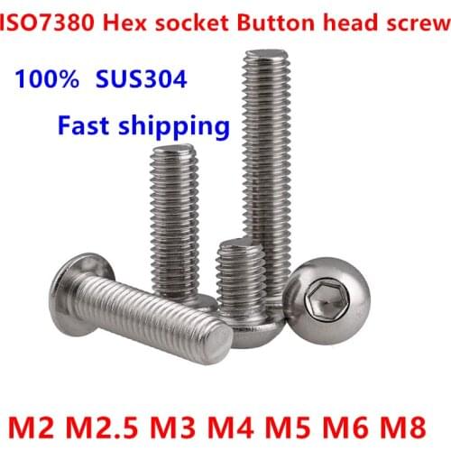 Iso7380 Allen socket key head screws 304 stainless steel M2 M2.5 M3 M4 M5 M6 M8 Hexagon hex socket Button Round head cap screw