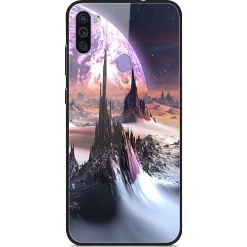 Glass Case For Samsung Galaxy M11 Phone Case Phone Cover Back Bumper Star Sky Pattern