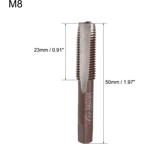 Uxcell Metric Hand Tap M8 Thread 1 Pitch 3 Straight Flutes H2 Alloy Tool Steel 2 Pairs