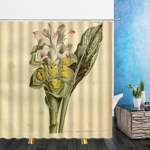 Cartoons Shower Curtains Watercolor Plant Green Leaf Red Flowers 3D Print Bathroom Home Decor Waterproof Polyester Cloth Curtain