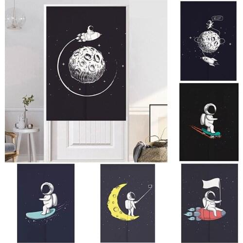 Cartoon Astronaut Space Cloth Curtain Living Room Beroom Door Curtain Kitchen Half Panel Curtain Decoration Blackout Curtain