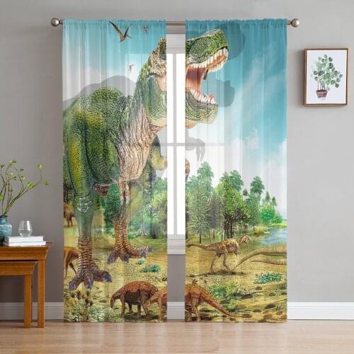 Green Forest Dinosaur Modern Curtains For Living Room Transparent Tulle Curtains Window Sheer For The Bedroom Accessories Decor