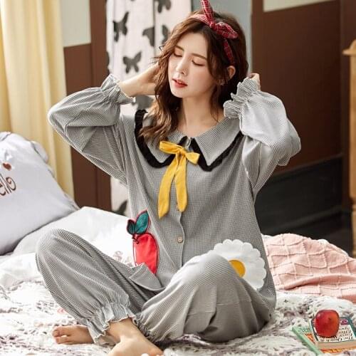 Sweet Princess Women Print Pajamas Set Long Sleeve Top + Trousers Ladies Cute Fruit Sleepwear Casual Large Size Loose Night Suit