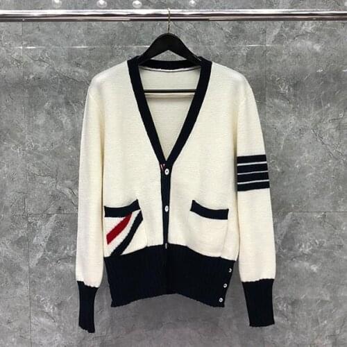 2021 Fashion Brand Sweaters Men Slim V-Neck Cardigans Clothing Striped Patchwork Wool Thick Autumn Winter Casual Coat