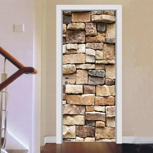 2pcs/set 3D Stone Texture DIY Door Art Mural Stickers Self-adhesive Waterproof Wall Sticker Bed Room Decoration Wallpaper Poster
