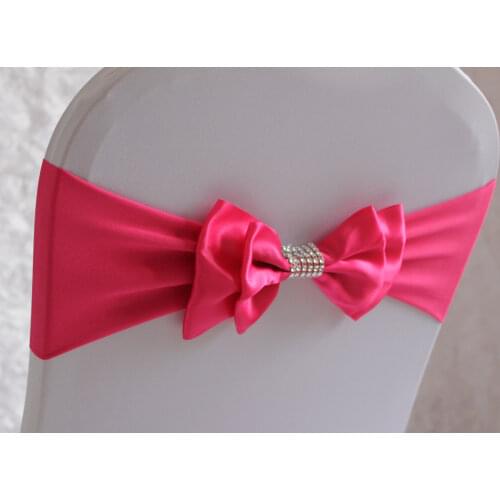 50pcs Fuchsia Polyester Chair Sash Bow Elastic Chair Ribbon Back Tie Bands For Wedding Party Ceremony Banquet Decor