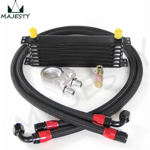 7 ROW AN10 UNIVERSAL ENGINE TRANSMISSION OIL COOLER KIT BK+FILTER ADAPTER HOSE