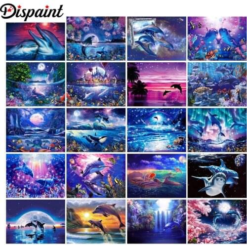 Dispaint Diy 5d Diamond Painting "Animal dolphin landscape" Cross Stitch Square Round Diamond Embroidery Handwork Rhinestone Art