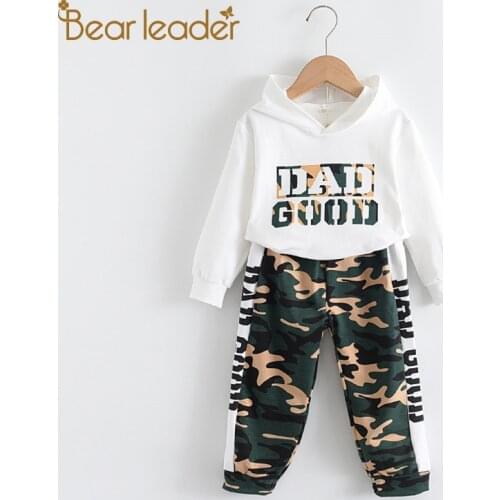 Bear Leader Boys Letter Print Clothing Sets 2021 New Autumn Fashion Kids Camouflage Outfits 2PCS Children Hooded Tracksuits 2-6Y