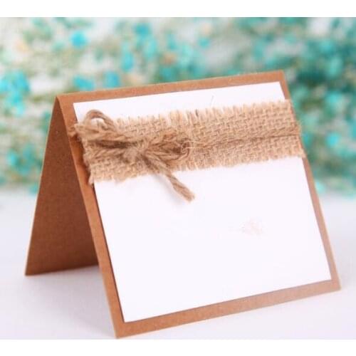 Free Shipping 20pcs/lot Kraft Table Name Place Card With Linen Cloth And Hemp Rope Decoration
