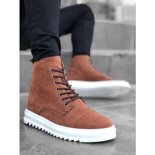BA0043 Laced Maskaret Tan Suede White Sole Casual Men Sports Half Ankle Boot