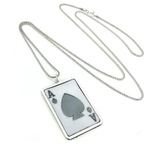 Custom Production Spade Ace Long Chain Silver Male Necklace
