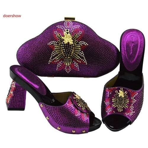 Doershow Ladies Italian New Shoes and Bag Set purple color African Shoe and Matching Bags Italian Nigerian Shoes and Bag!SWD1-15