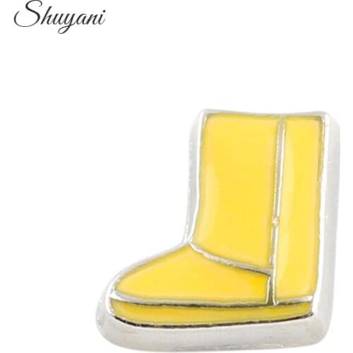 F206 Alloy Metal 7*7mm Yellow Snow Boots Flaoting Locket Charms Fit Memory Glass Locket Pendant