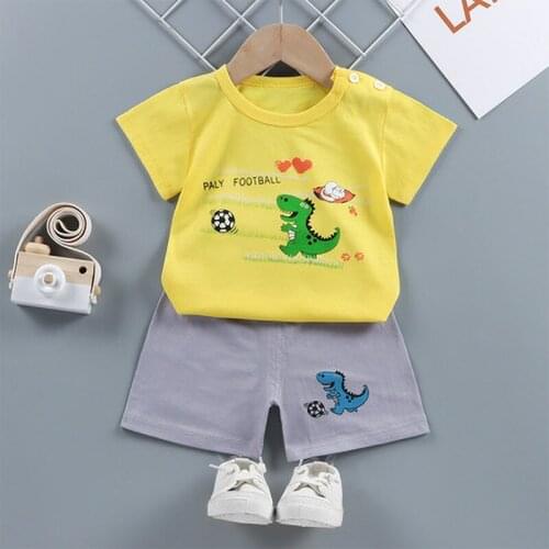 Cotton Summer Baby Suits Short Sleeve Childrens Sets Cartoon Prined Unisex Tops+Pants WT50