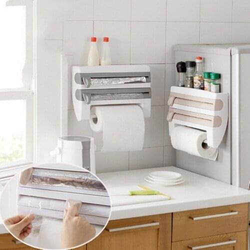 Refrigerator hanging barbecue cling film rack kitchen shelf with cutter cling film storage rack wall hanging paper towel rack