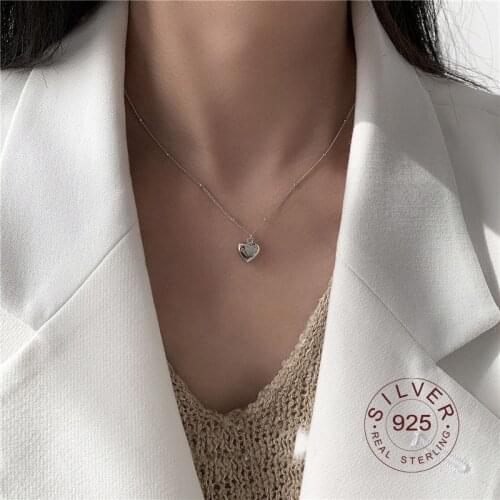 Trendy Simple Necklace Pendant chain heart 100% 925 Sterling Silver Round Jewelry For Women & Girls Party Gift