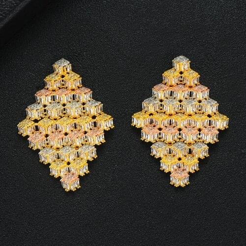 LARRAURI Fashion Jewelry Making Cubic Zironia Exaggerated Stud Earrings Charm Big Prismatic Statement Earrings For Women Wedding