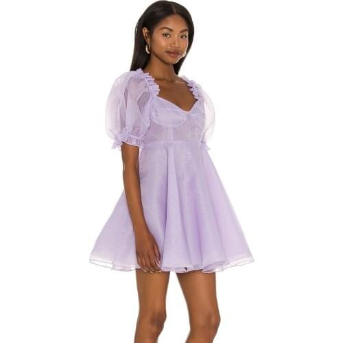 2021 Summer Autumn Violet Mesh Short Sleeve Beach Holiday A-line Mini Dress