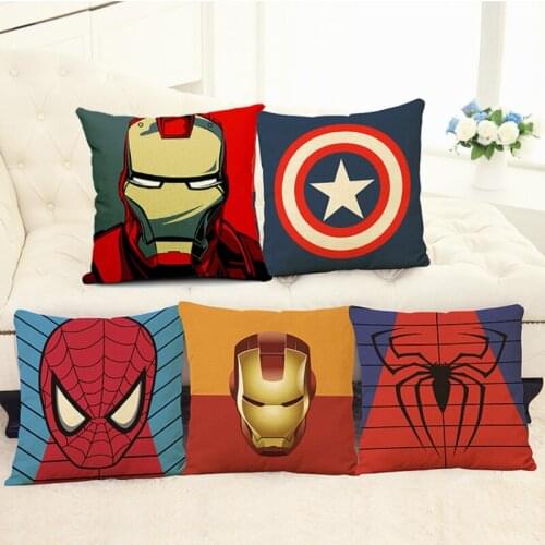 Disney Linen Pillowcases IronMan Spiderman Marvel Cartoon Anime Figures Pillow Cushion Pillows Home Cars Indoor Decoration Cover