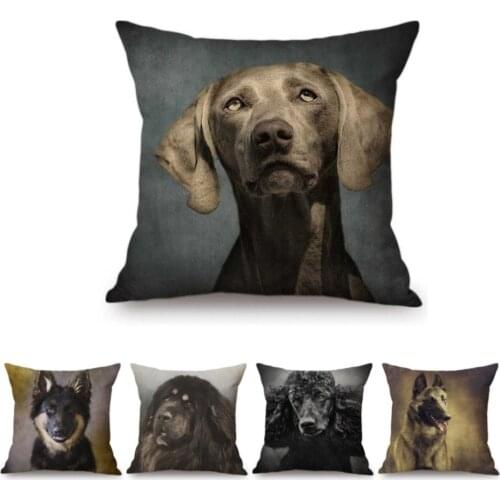 Cute Puppy Dog Weimarner Husky Mastiff Poodle Terrier Gold Retriever Doberman Portrait Pillow Case Cotton Linen Cushion Cover