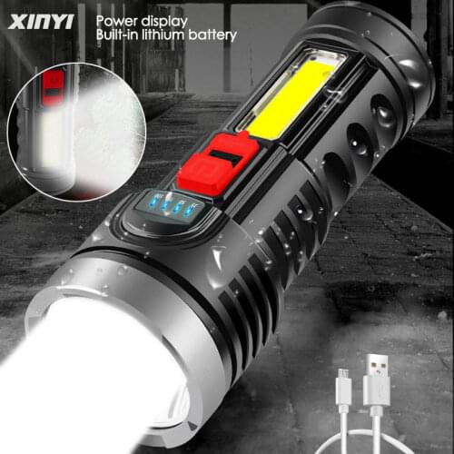 8000LM Powerful USB Rechargeable Flashlight+COB Side light 4Modes LED Torch with Built-in Battery Waterproof Tactical Torch