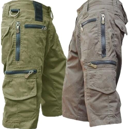 100%Cotton Male Cropped Pants Summer Outdoor Casual Beach Pants Vacation Plus Size Loose Men Multi-pocket Tactical Cargo Pants5X