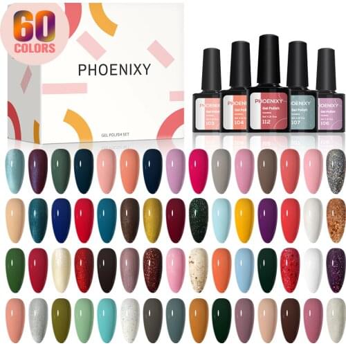 Phoenixy Set Of Gel Varnishes 60 Pieces Gel Polish Set 20 Pcs Nail Polish Without Lamp Gel Varnishes Kit Nail Art Manicure Kit