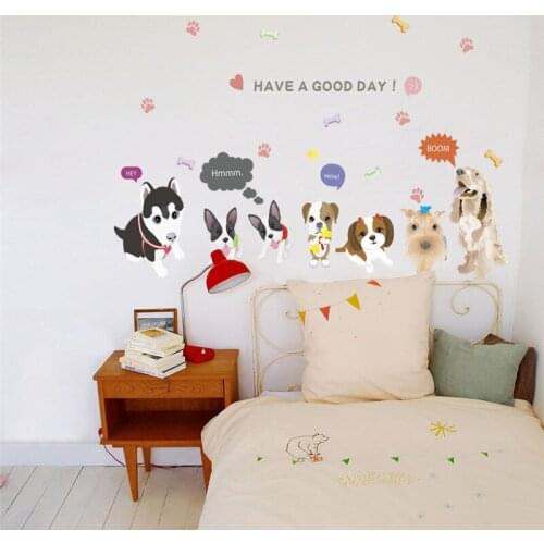 Family funny dog wall stickers bedroom home decor animals wall decals diy mural art poster have a good day home decoration