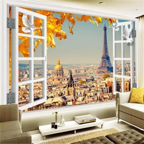 Custom Photo 3d Wallpaper 3D Window Window Eiffel Tower TV Background Wall Decoration Mural Wallpaper