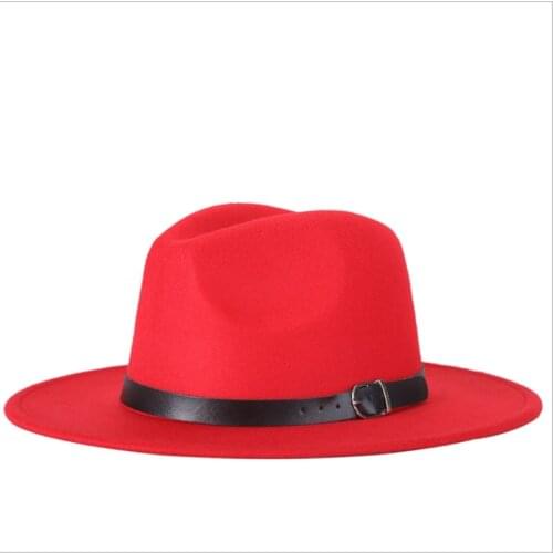 Belt Solid Color Women Red Felt Hat Autumn Winter Fashion Simple Tide Korean Version Jazz Hat Adult Cap