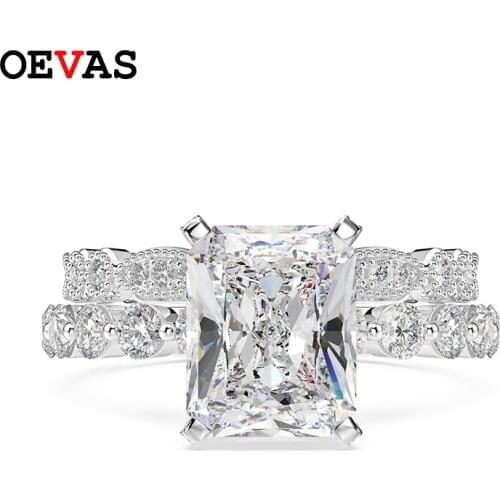OEVAS Luxury Real 925 Sterling Silver Created Moissanite Gemstone Engagement Ring Sets Wedding Band Fine Jewelry Gift Wholesale