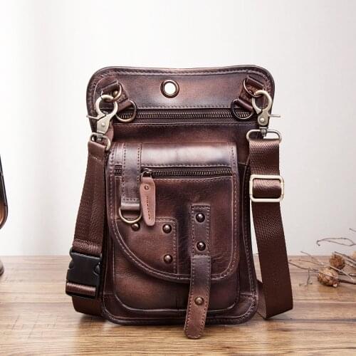 Original Leather Design Multi Function Men Casual Messenger Mochila Bag Fashion Belt Waist Pack Drop Leg Bag Tablet Pouch 2141db