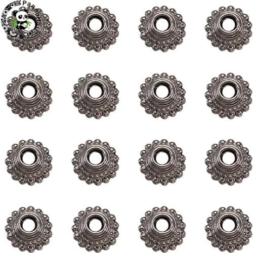 Pandahall 100 pcs Tibetan Style Alloy Flower Bead Caps for Jewelry Findings DIY Making Accessories Gunmetal 7x3mm Hole: 2mm
