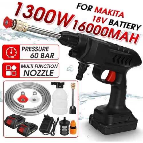 1300W 88VF High Pressure Cordless Washer Spray Water Gun With 16000mAh Battery Car Wash Cleaning Machine For Makita 18V Battery