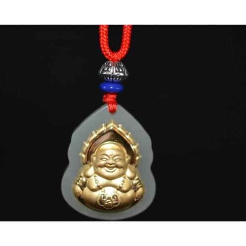 QIANXU Jade Buddha Glod Necklace Pendant Jade Jewelry Fine Jewelry