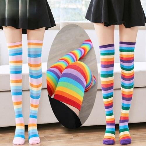 Colorful Striped Stockings Halloween Holiday Party Over The Knee Socks Japanese Korean College Style Student Rainbow Socks