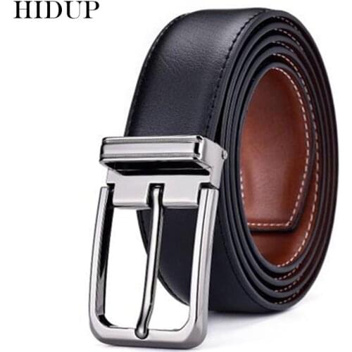 HIDUP Brand Name Real Genuine Belts for Men Retro Style Double Side Faced Leather Belt 3.3cm Fashion Clothing Accessories NWJ679