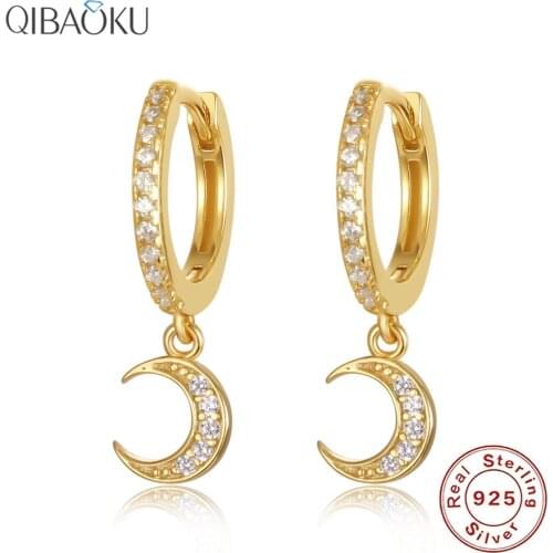 S925 Sterling SIlver Earrings Mini Moon Gold Color Hoop Earrings for Women Cute Circle Earrings Fine Jewelri Earings