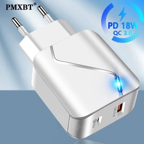 USB Charger 18W PD Charger Quick Charging Mobile Phone Power Adapter For iPhone 12 Samsung Xiaomi Fast USB QC3.0 Wall EU US Plug