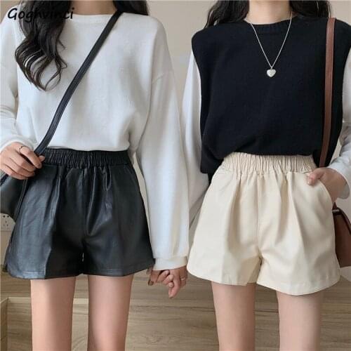Shorts Womens Solid PU Autumn Winter Leisure Simple All-match Korean Style New Fashion Trendy High Waist Elegant Female Loose