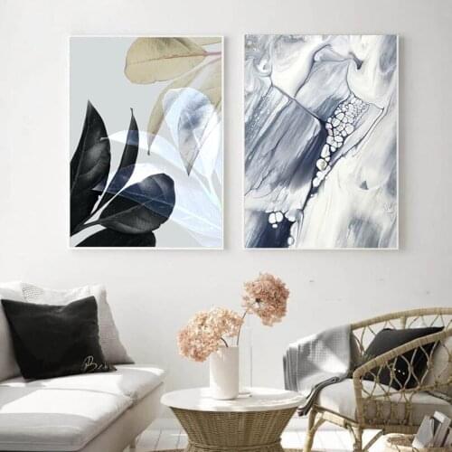 Scandinavian Marbler Black Leaf Abstract Canvas Painting Home Art Posters Bedroom Corridor Stickers Nordic Decoration