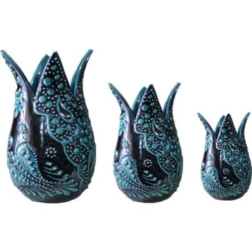 Modern Oğuz Tile Turquoise Tile Tulip Team vase jarrón ваза vaso مزهرية