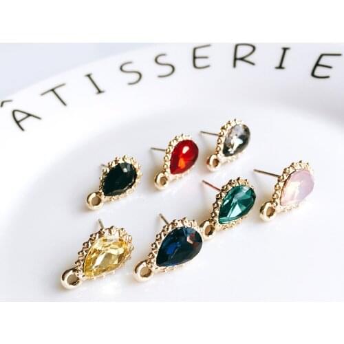 Rhinestone Gold Color Plated Stud Earrings Ear Drop for Women Girl Jewelry Earring Component Diy Handmade Material 10pcs
