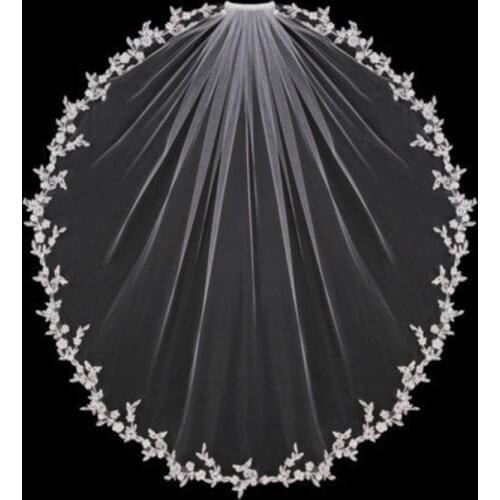 Wedding Veils Bridal Accessories White Ivory Elbow Length with Comb Appliques Lace Bridal Veils 2020 New