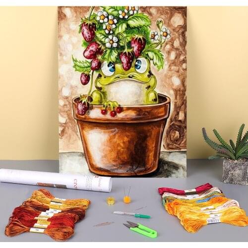 Toilet Monkey Fat Lady Printed Fabric 11CT Cross Stitch DIY Embroidery Full Kit DMC Threads Handicraft Sewing Decor