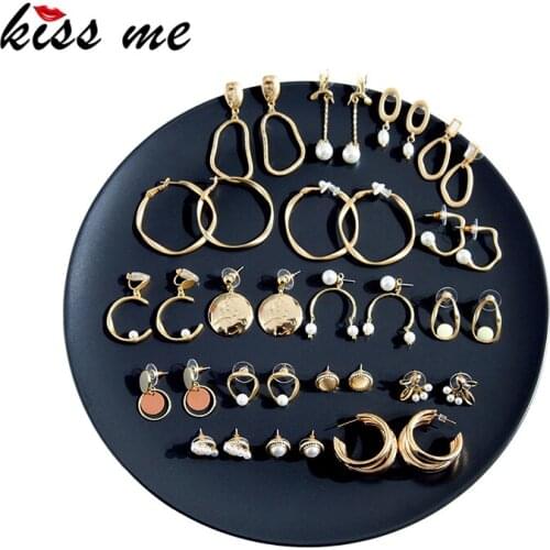 Kissme Gold Color Stud Earrings For Women Girls Imitation Pearl Alloy Earrings Set Minimalist Fashion Jewelry 2020 New Arrivals